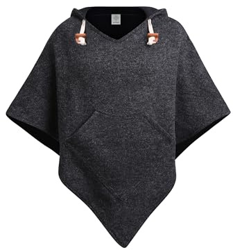 virblatt - Poncho Donna in Lana e Pile | Mantello Caldo Invernale | Felpa Abajo Wool - Nero S-M