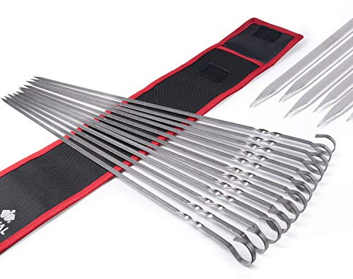 Royal Imports Metal Shish Kabob Skewers Sticks for BBQ Grilling, Roasting, Barbecue Stainless Steel, 17 long Re-usable - 12 Pcs