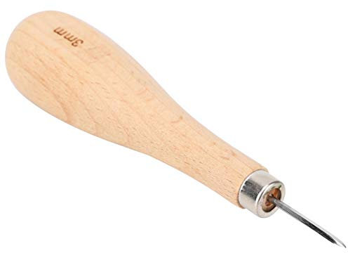 Alêne à Gratter en Cuir Poinçon Losange Cône en Acier Poinçonnage Outil en Cuir Poignée en Hêtre Poinçon Diamant(3 mm)
