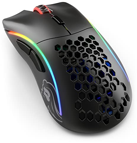 Glorious Gaming Model D- (Piccolo) Wireless Mouse da Gaming Senza fili - Superleggero 67 g, Design a Nido d'ape, RGB, ergonomico, Wireless 2,4 GHz Senza lag, fino a 71 ore di batteria - Nero opaco