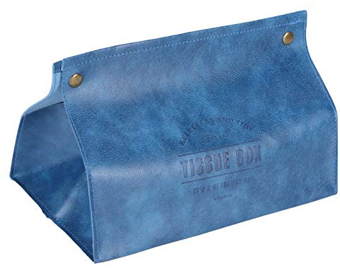 Jenngaoo Elegant Rechteckig 100% PU-Leder Blau Tissue Box Desktop Tissue Organizer Kosmetiktücher Box Halter für Badezimmer Schlafzimmer Wohnzimmer Schreibtisch