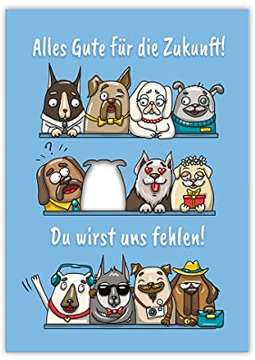 Abschiedskarte für Kollegen Kollegin für Jobwechsel Rente Ruhestand Kündigung Firmenwechsel Klappkarte mit Umschlag in XXL-Format A4 Hunde