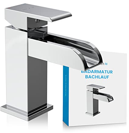 Bächlein Badarmatur Sotira fürs Bad in Bachlauf-Design, Einhebelmischer mit langlebiger Keramikkartusche und Montage-Set, Bad Wasserhahn Chrom