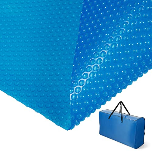 Goplus Solar Pool Cover, 18 x 36 FT Solar Blanket 12 Mil with Carrying Bag for In-Ground and Above-Ground Swimming Pools, Rectangle Hot Tub SPA Thermal Blanket, Blue Bubble