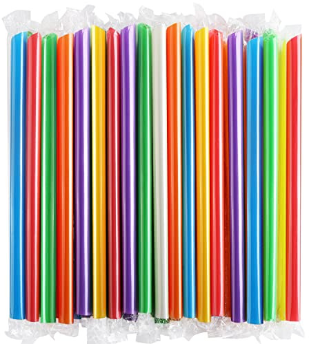 [Individually Wrapped] ANGLED TIPS 100 Pcs Disposable Jumbo Smoothie Straws, Wide Multi Colors Milkshakes Plastic Drinking Straws, BPA FREE (8.27 Long and 0.43 Diameter)