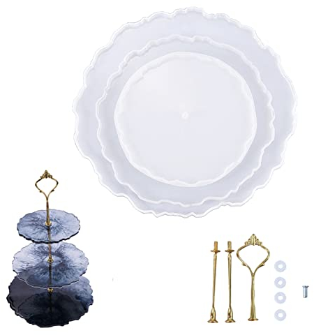 Kuchenständer EpoxidharzFormen,Silikonformen für Ständern Kuchenteller,3-Teilige Obst Tablett DIY Harz Mold mit Metallstange,Silikonform Für Obst Etagere,für Home Party Hochzeit Dekoration (Stil 1)