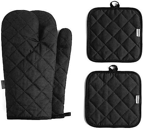 Lot de 4 maniques et maniques en coton très épais et résistant à la chaleur de 500 degrés pour la cuisine (30,5 cm, noir)