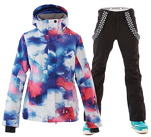 ALSOGO Damen Skianzug Schneeanzug Winddicht Wasserdicht Skifahren Snowboardjacke Trägerhose Set Zum Skifahren Snowboarden Klettern SMNHua+Black M