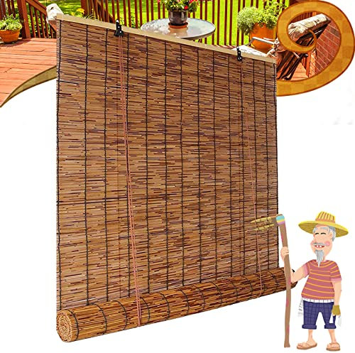 Bambus Jalousien Bambus Jalousie Innen Bambus Jalousie, Schilf Jalousie Bambus Jalousie Outdoor Bambus Rollo Outdoor Rollo Sichtschutz für Veranda/Garten/Terrasse 33x163cm/13x64in braun
