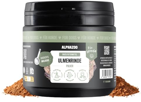 alphazoo Ulmenrinde Pulver 120g für Hunde - amerikanische Rotulme gemahlen - Ergänzungsfuttermittel - Schleimstoffe begleiten Schleimhäute des Verdauungstrakts sanft - ohne Zusätze
