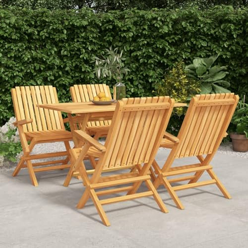 Homgoday Set da pranzo per giardino 5 pezzi in legno massello di teak, sedia tavolo cucina esterno terrazza patio balcone mobili tipo 32