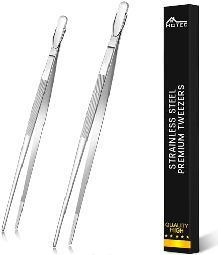 Hotec Stainless Steel Kitchen Tweezers Tongs Professional Kitchen Tongs for Cooking,Grill and Baking, Extra-Long Foood Tweezers, Set of 2-10 and 12inch
