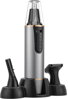 Nasenhaartrimmer Herren, 3 in 1 Wiederaufladbar nasenhaarschneider und Ohrhaarschneider für Frauen mit USB Type-C Cable, Schmerzloser, IPX7 Wasserdicht, Dual Klingen, Einfache Reinigung, Grau Gold