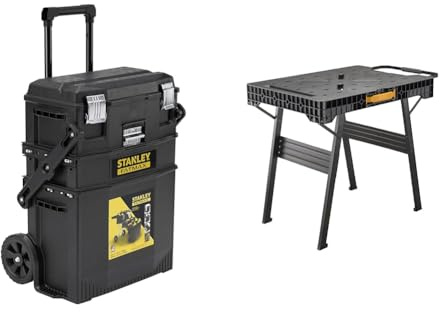 Stanley 1-94-210 Servante d'Atelier Cantilever Gamme Fatmax - Organiseur À Cloisons Amovibles & Établi pliable FatMax (chargeable jusqu'à 455 kg, avec pieds en métal pour une stabilité maximale