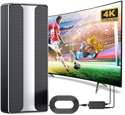 Antenna TV digitale, antenna TV, oltre 500 miglia a lungo raggio, antenna HD con amplificatore e ripetitore di segnale per tutti i televisori, cavo portatile da 5 m, supporto 4K 1080p