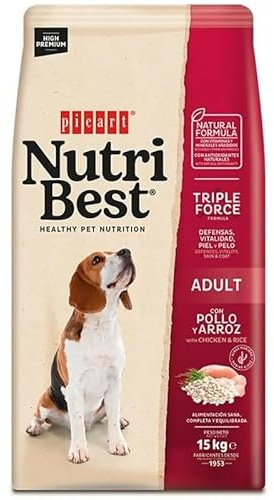 Picart Nutribest Adulto Pollo & Arroz 15 Kg - Comida para Perros - Alimento Completo para Perros Adultos - Pollo y Arroz Natural