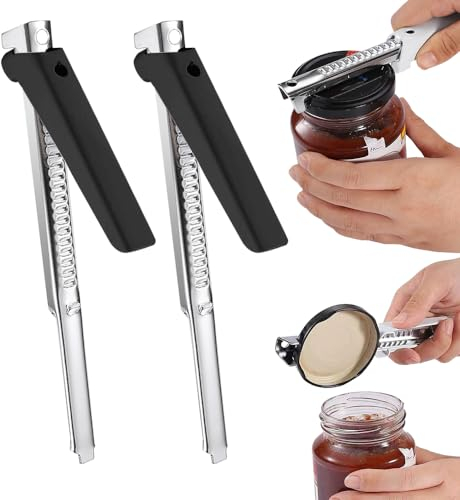 Dosenöffner Manuell Lid Opener, Non-Slip Flaschenöffner für Senioren, Multifunctional Deckelöffner für Senioren Schwache Hände (2, Schwarz)