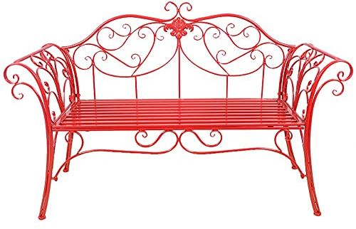 Parkterrassenbank Outdoor-Freizeitbänke, wetterfeste und rostfreie Gusseisen-Gartenbank, 2-Sitzer-Bank mit Rückenlehne und Armlehnen, Retro-dekorative Terrassenbank (Bronze) (Rot)
