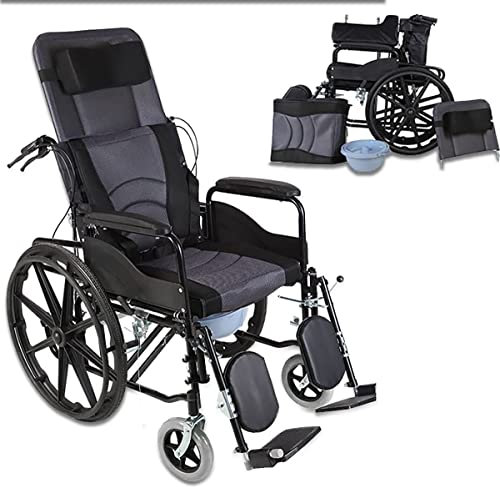 SaryEdge Transporte Plegable portátil Silla de Ruedas móvil cómoda para Exteriores Máquina de Desplazamiento Sillón reclinable Ligero con reposabrazos Desmontables y reposapiernas elev(