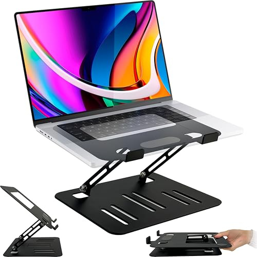 MyGadget Supporto in Metallo per PC portatile fino a 17 Pollici [ Regolabile in Altezza & Ventilato ] - Stand pieghevole per MacBook | Samsung ecc. - Grigio Scuro