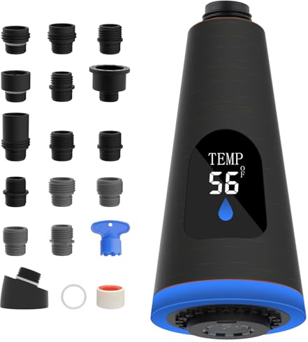 LED Faucet Head Replacement 4 Function Universal Temperature Display Pull Down Kitchen Faucet Head with 15 Adapters Compatible with American Standard/Kohler/Moen/Delta, Sink Sprayer, Oil Rubbed Bronze