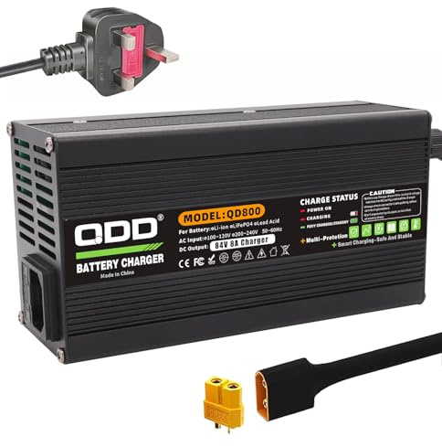 QDD Chargeur intelligent de batterie Li-ion 84 V 8 A avec ventilateur de refroidissement, boîtier en aluminium noir, sûr et durable, utilisé pour chargeur de batterie au lithium 20S 72 V, sortie CC