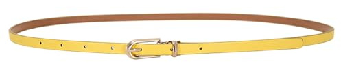 LECTNORE Cintura sottile in pelle da donna per abiti, cintura sottile con fibbia in metallo per jeans e pantaloni eleganti (giallo)