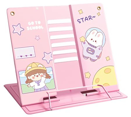 JAONLD Buchständer Schule Kinder Leseständer Kinder,6 Einstellbare Positionen Klappbarer Leseständer aus Metall Book Stand,Leseständer für den Einsatz In Schulen,Küchen und Büros(Rosa)