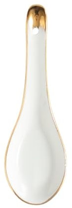 CAFIEDR Suppenlöffel Golden Edge Keramiklöffel Kleiner Suppenlöffel Weißer Bone China Haushaltslöffel Löffel Großer Suppenlöffel Essreislöffel 5 Stück Eisportionierer