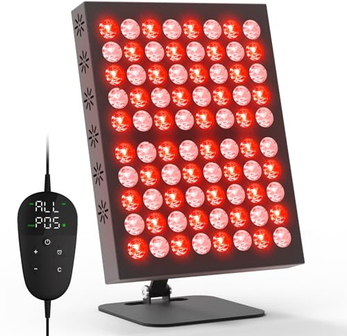 Red Light Panel, 80LEDs 660nm & 850nm Infrared Lamp, 62W High Power Red Lamp with 10/20/30Min Timer, 5 Brightness Infrared Light for Home/Gym Use