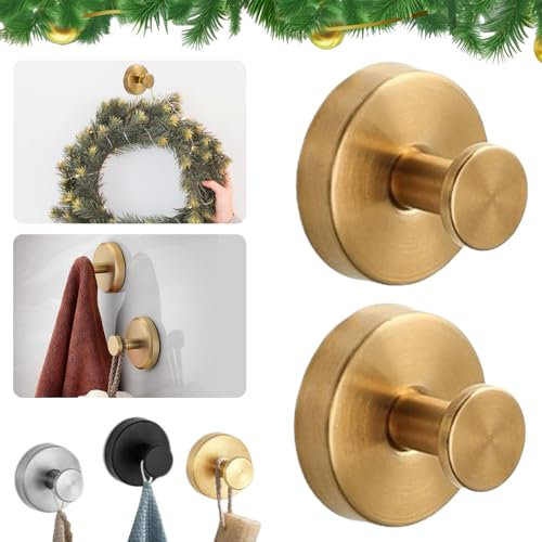 GUO-SWY Lot de 2 crochets à ventouse en acier inoxydable étanches pour salle de bain, ventouses avec crochets, crochets à ventouse améliorés pour salle de bain (doré)