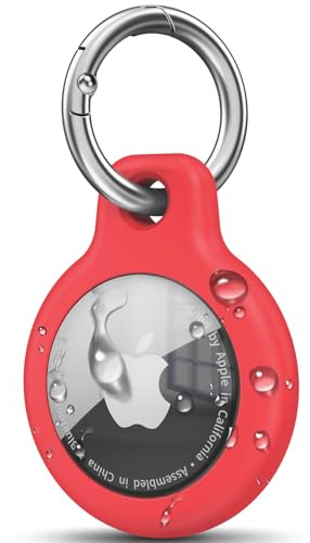 Oumida Hülle für Apple AirTag Anhänger, AirTag Schlüsselanhänger, Vollständig wasserdichte Airtags TPU Schutzhülle, AirTags Case Cover Kratzfest Stoßfest Verlustsicher, Rot
