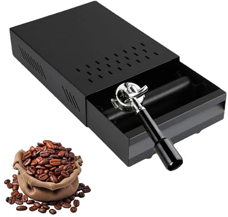 Caja Contenedora de Café Knocker, Caja Knocker de Acero Inoxidable para Molinillo de Café, Cajón Espresso Espesado con Barra Knocker Extraíble para Cafés, Restaurantes o Bares, 28 x 18 x 6.3cm (Negro)