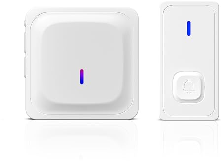 HBN Funkklingel Aussen Wasserdicht, Kabellose Türklingel Funk Set, große Reichweite Türklingel Kit mit 1 Plug-In-Empfänger & 1 Sender, 58 Melodien, 5 Lautstärkestufen doorbell Mit LED-Blitz, Weiß