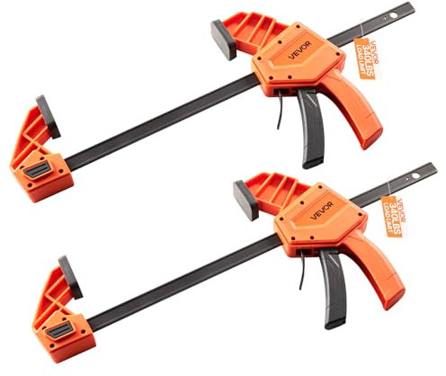 VEVOR Bar Clamps for Woodworking, 2-Pack 30.48 cm One-Handed Clamp/Spreader, Quick-Grip F-Clamp with 154 kg Load Limit, Premium Plastic and Carbon Steel, for Woodworking Metal Working, Orange + Black