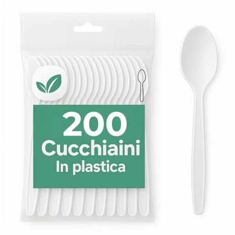 ecodrinks - 200 Cucchiaini di Polipropilene Riutilizzabili - Senza BPA, Resistenti ed Ergonomici - Perfetti per Catering, Eventi, Feste, Picnic e Barbecue
