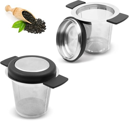 2 Pack Tea Infuser 304 Stainless Steel Mesh Strainer with Silicone Heat Proof Handles, Tea Filter for Teapots Mugs Cups to Brewing Steeping Loose Leaf Tea and Coffee, Large Capacity