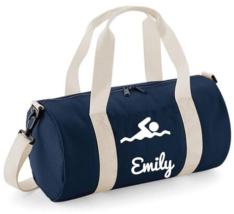 Personalised Swimming Barrel Bag Sports Holdall for Boys & Girls, 12L Durable Gym Bag Training Kit Bag, 20x20x40cm Stylish Sports Equipment Storage - Navy