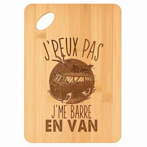 Planche à découper Van J'peux pas - Plateau Apéro en Bambou Cadeau Gravé pour Homme Femme Cuisine Barbecue