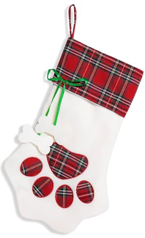RXXR Chaussettes de Noël brodées en tricot avec pattes d'animaux domestiques - 45 cm - Grandes décorations de Noël pour sapin de Noël, cheminée, décoration de fête de Noël à suspendre