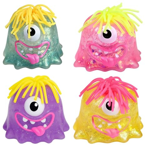4 Stück Monster Stressball, Lustige Stressball Kinder, Bunte Anti Stress Bälle, Weiche Squeeze Toys, Stressabbau, Entspannungsspielzeug für Kinder und Erwachsene