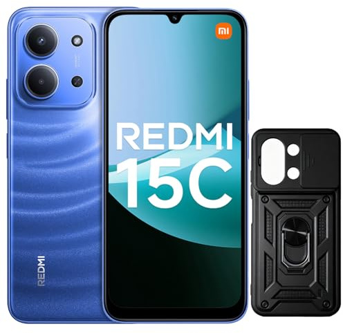 XIAOMI Redmi 15C Smartphone 4+256GB Pantalla de 6.9 120Hz cámara IA de 50MP batería de 6000mAh Carga rápida de 33W procesador Octa-Core Azul Luz de Luna (con Funda)
