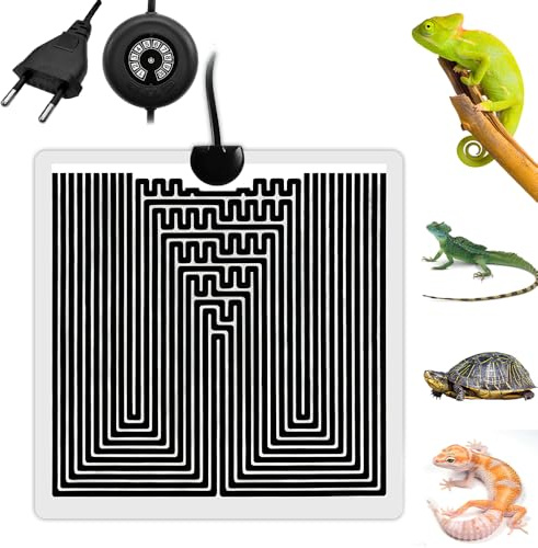 Afenau Heizmatte Terrarium, 28W Heizkissen für Reptilien mit 10 Temperaturstufen, Einstellbar Wärmematte Terrarium, Reptilien Heizkissenmatte für Schildkröten, Schlangen, Eidechsen, 28x28cm
