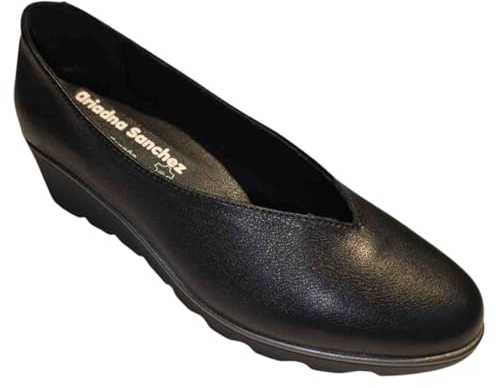 Ariadna Sánchez Zapatos Salón Mujer Vesta Cuña Plataforma, Cómodos, Azafatas, Trabajo. Calzado de Piel Fabricados en España Tacón Medio (Negro, Sistema tallas calzado EU, Adulto, Números, mediano, 39)