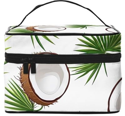 Trousse de maquillage de voyage en feuilles de palmier et noix de coco – Organiseur de toilette portable avec compartiments zippés pour pinceaux, bouteilles et soins de la peau