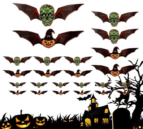 Chauves-souris Halloween - 24 Pièces Autocollants Muraux 3D - Décoration Intérieure pour Chambre Salon Salle de Classe École,Fête Anniversaire et