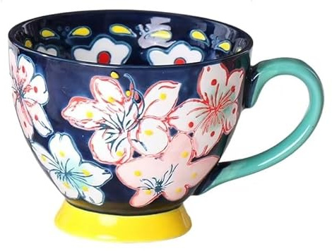 QQNQQ Taza de té, Tazas gigantes for desayuno, Ensaladera, sopa cerámica, café premium, Juego 1/4 tazas café/té, grande 444 ml for, leche, cereales y, Ideal for amigos(Blue)