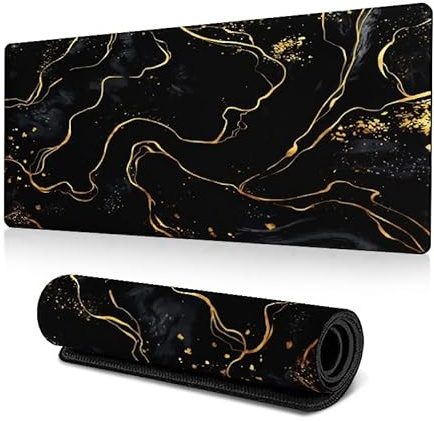 GUSXPPD Large Gaming Mouse Pad, 80x30cm Mouse Mat XXL Non-Slip Computer Game Mouse Mat Desk Mat Desk Pad with Stitched Edges for Office and Home (Black-Gold, 80x30cm)