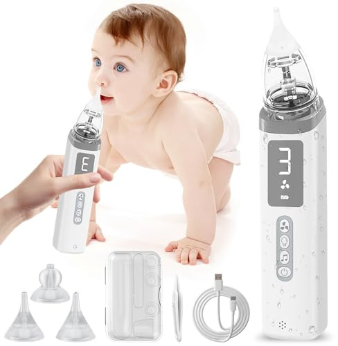 Nasensauger für Babys, wiederaufladbarer Nasensauger mit 3 Aufsätzen aus Silikon, integrierte Musik und Licht, reinigt verstopfte Nasen schnell und sanft
