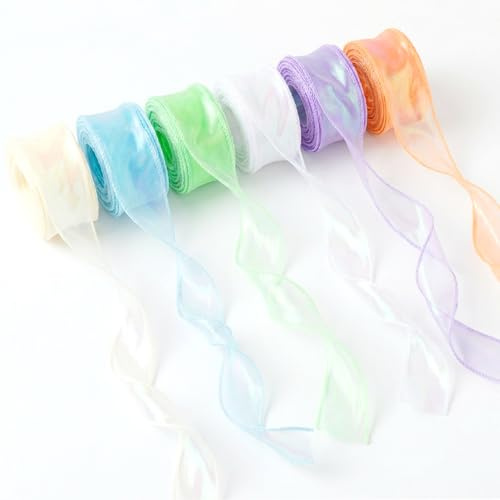 Cinta de satén 6 rollos 40mm, cinta de regalo de muselina y gasa, cinta blanca rosa azul verde violeta, cinta de tela irisada, bolduc blanco cordel de globo para boda ramo decoración de pastel